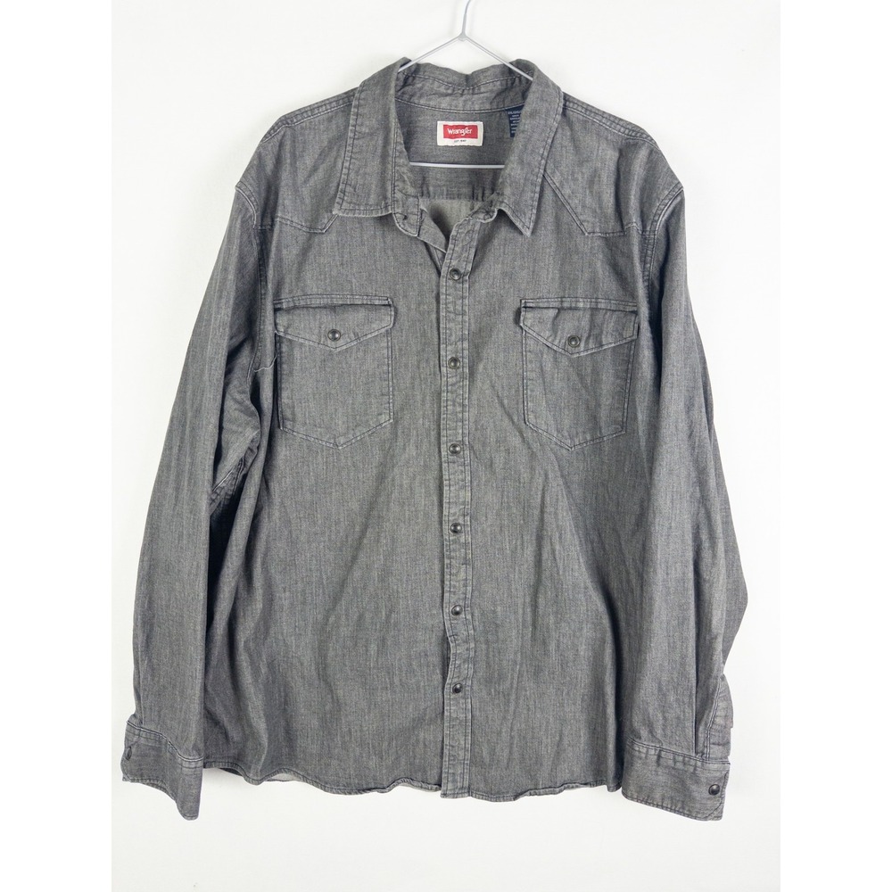 Wrangler Western Snap Button Chambray Shirt Mens 2XL Gray Denim Streetwear Count